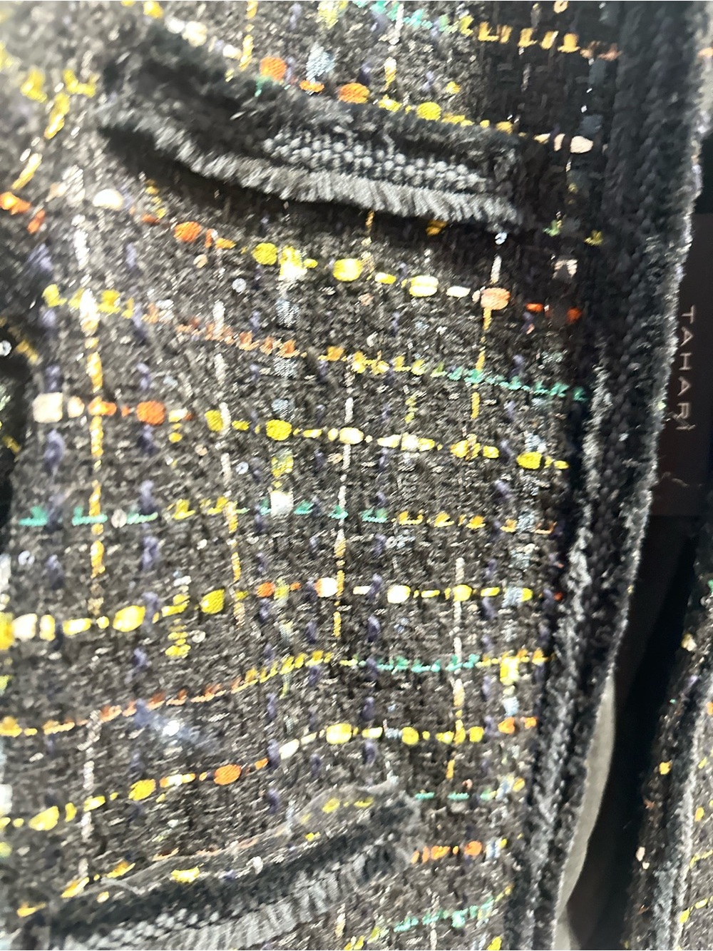 Tahari Black Tweed Crop Jacket with Multicolor Thread  & Sequins/Small - Picture 4 of 7
